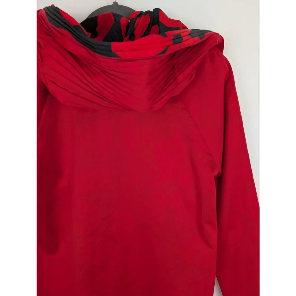 UBU Raincoat Reversible Pleated Floral Hooded Spring Fall Quirky Red Size S